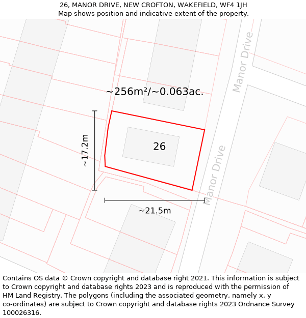 26, MANOR DRIVE, NEW CROFTON, WAKEFIELD, WF4 1JH: Plot and title map