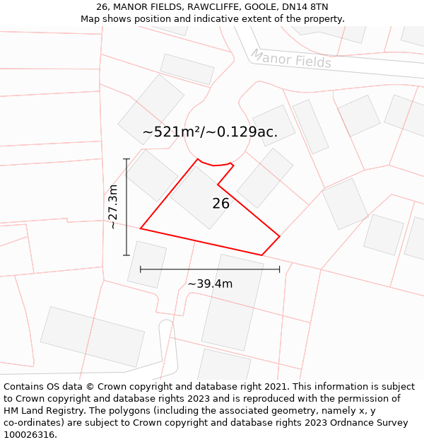 26, MANOR FIELDS, RAWCLIFFE, GOOLE, DN14 8TN: Plot and title map