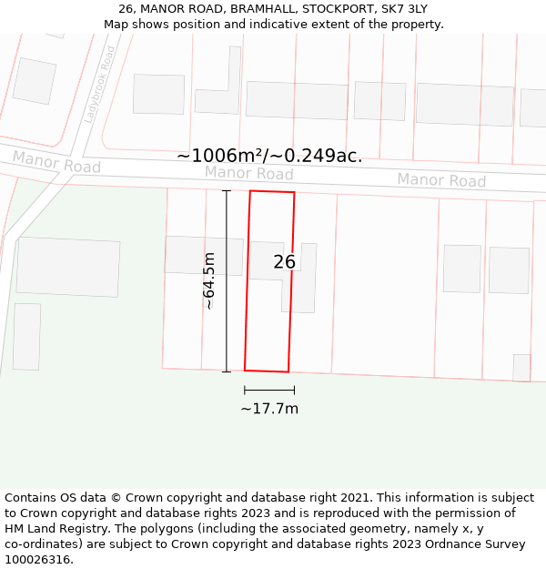 26, MANOR ROAD, BRAMHALL, STOCKPORT, SK7 3LY: Plot and title map