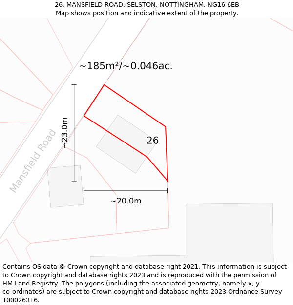 26, MANSFIELD ROAD, SELSTON, NOTTINGHAM, NG16 6EB: Plot and title map