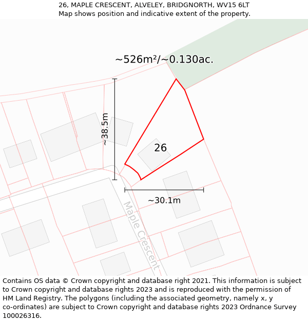 26, MAPLE CRESCENT, ALVELEY, BRIDGNORTH, WV15 6LT: Plot and title map