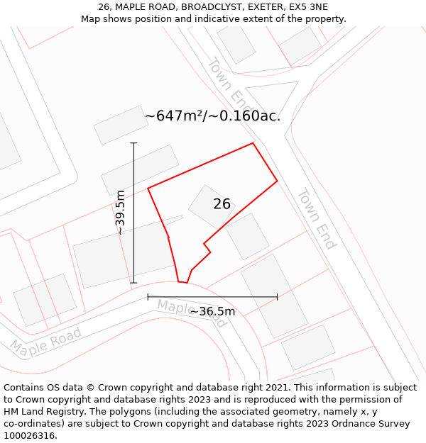26, MAPLE ROAD, BROADCLYST, EXETER, EX5 3NE: Plot and title map