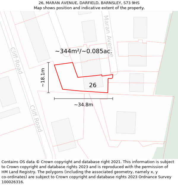 26, MARAN AVENUE, DARFIELD, BARNSLEY, S73 9HS: Plot and title map