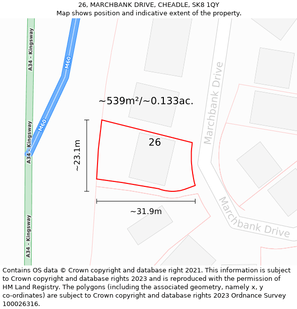 26, MARCHBANK DRIVE, CHEADLE, SK8 1QY: Plot and title map