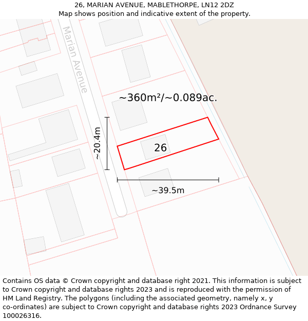 26, MARIAN AVENUE, MABLETHORPE, LN12 2DZ: Plot and title map