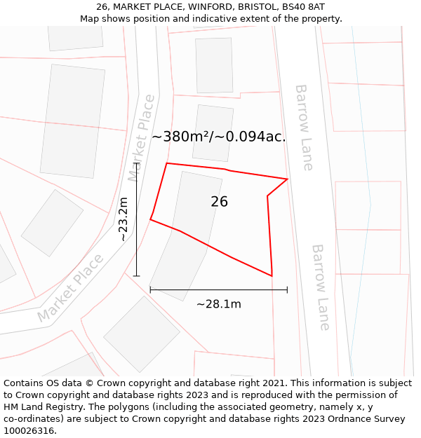 26, MARKET PLACE, WINFORD, BRISTOL, BS40 8AT: Plot and title map