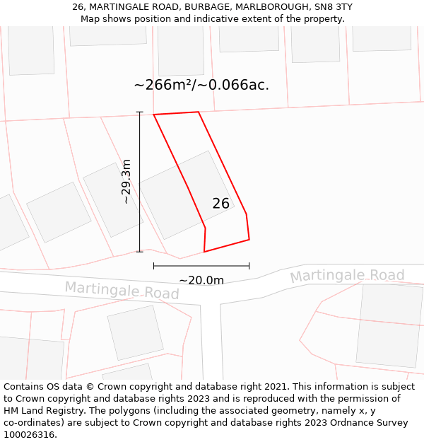 26, MARTINGALE ROAD, BURBAGE, MARLBOROUGH, SN8 3TY: Plot and title map