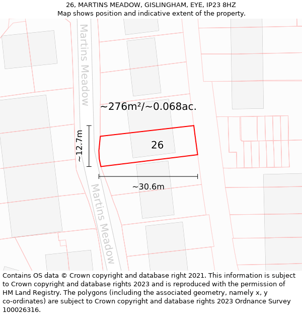 26, MARTINS MEADOW, GISLINGHAM, EYE, IP23 8HZ: Plot and title map