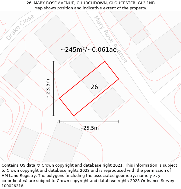 26, MARY ROSE AVENUE, CHURCHDOWN, GLOUCESTER, GL3 1NB: Plot and title map