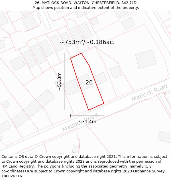 26, MATLOCK ROAD, WALTON, CHESTERFIELD, S42 7LD: Plot and title map