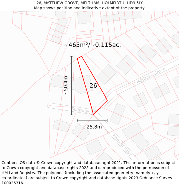 26, MATTHEW GROVE, MELTHAM, HOLMFIRTH, HD9 5LY: Plot and title map