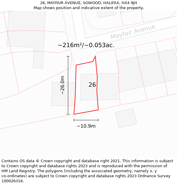 26, MAYFAIR AVENUE, SOWOOD, HALIFAX, HX4 9JH: Plot and title map