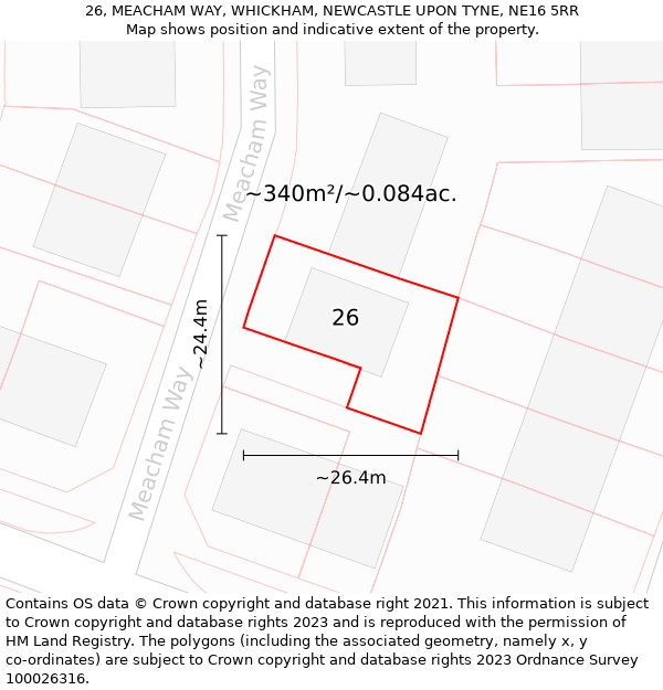 26, MEACHAM WAY, WHICKHAM, NEWCASTLE UPON TYNE, NE16 5RR: Plot and title map