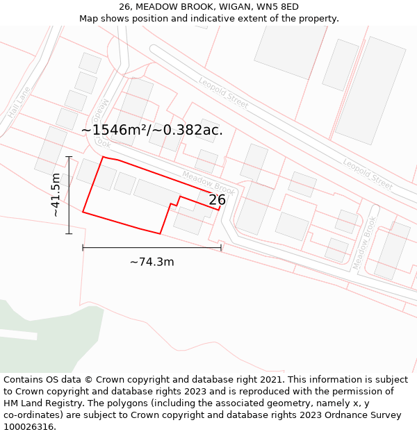 26, MEADOW BROOK, WIGAN, WN5 8ED: Plot and title map