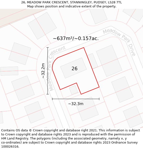 26, MEADOW PARK CRESCENT, STANNINGLEY, PUDSEY, LS28 7TL: Plot and title map