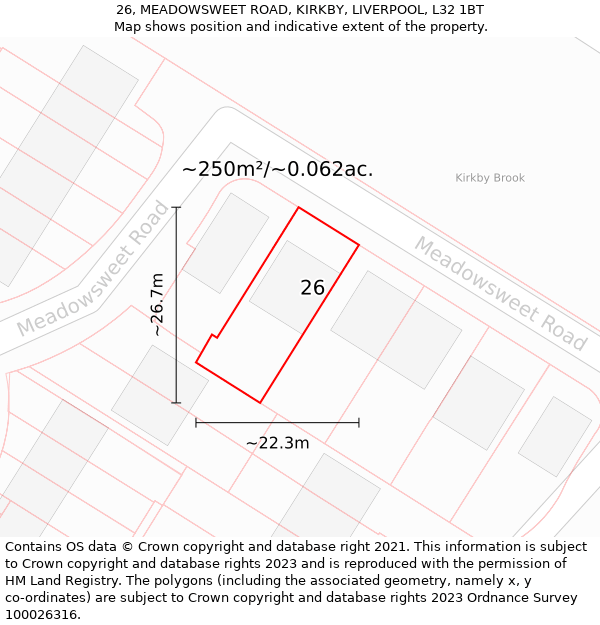 26, MEADOWSWEET ROAD, KIRKBY, LIVERPOOL, L32 1BT: Plot and title map