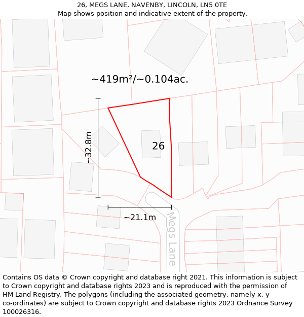 26, MEGS LANE, NAVENBY, LINCOLN, LN5 0TE: Plot and title map