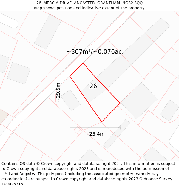 26, MERCIA DRIVE, ANCASTER, GRANTHAM, NG32 3QQ: Plot and title map