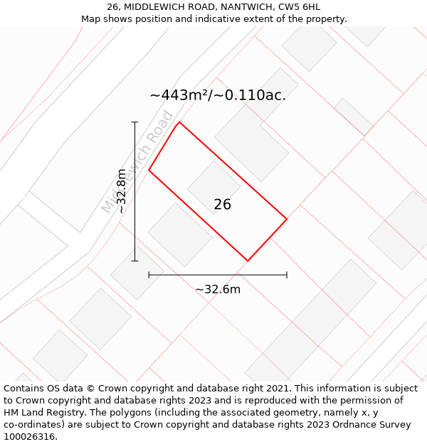 26, MIDDLEWICH ROAD, NANTWICH, CW5 6HL: Plot and title map