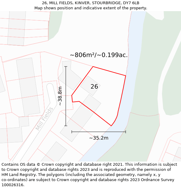 26, MILL FIELDS, KINVER, STOURBRIDGE, DY7 6LB: Plot and title map