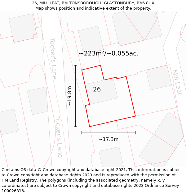 26, MILL LEAT, BALTONSBOROUGH, GLASTONBURY, BA6 8HX: Plot and title map