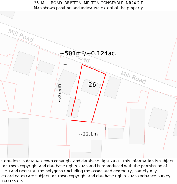 26, MILL ROAD, BRISTON, MELTON CONSTABLE, NR24 2JE: Plot and title map