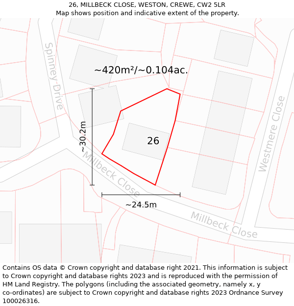 26, MILLBECK CLOSE, WESTON, CREWE, CW2 5LR: Plot and title map