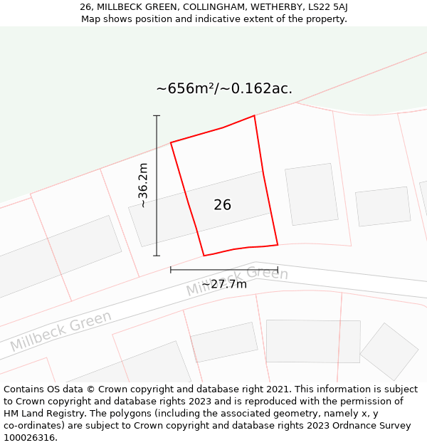 26, MILLBECK GREEN, COLLINGHAM, WETHERBY, LS22 5AJ: Plot and title map