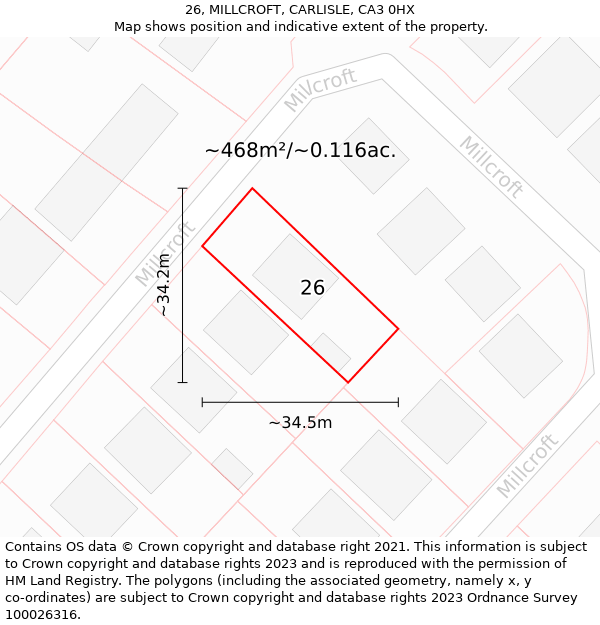 26, MILLCROFT, CARLISLE, CA3 0HX: Plot and title map