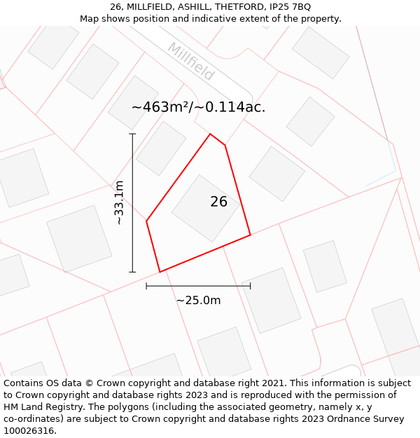 26, MILLFIELD, ASHILL, THETFORD, IP25 7BQ: Plot and title map