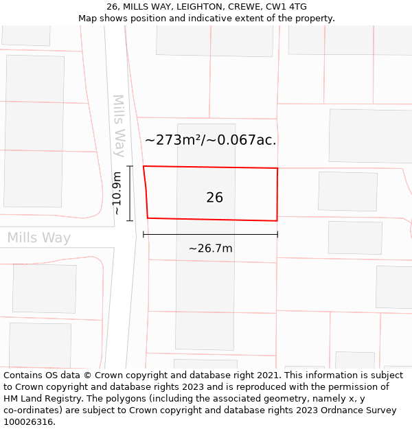 26, MILLS WAY, LEIGHTON, CREWE, CW1 4TG: Plot and title map