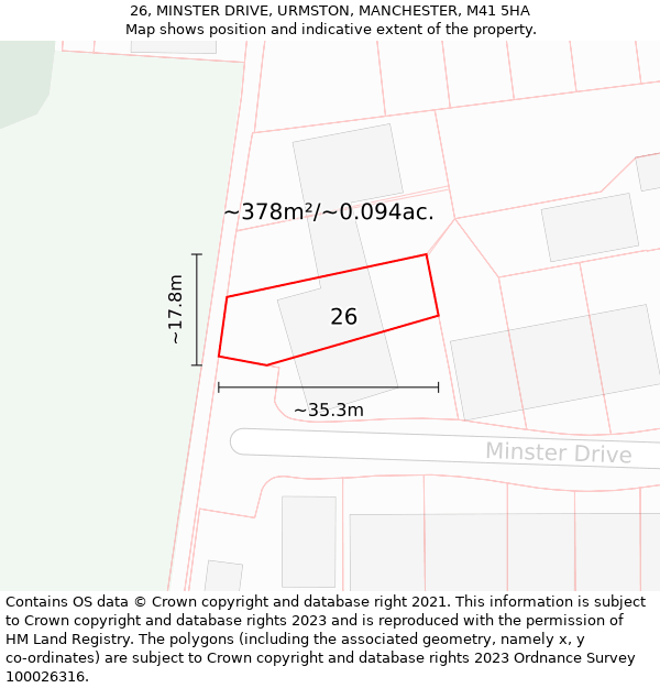 26, MINSTER DRIVE, URMSTON, MANCHESTER, M41 5HA: Plot and title map