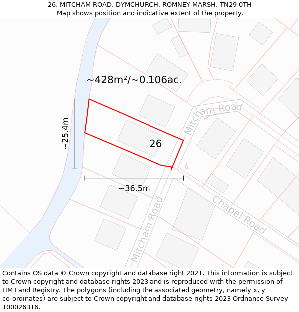 26, MITCHAM ROAD, DYMCHURCH, ROMNEY MARSH, TN29 0TH: Plot and title map