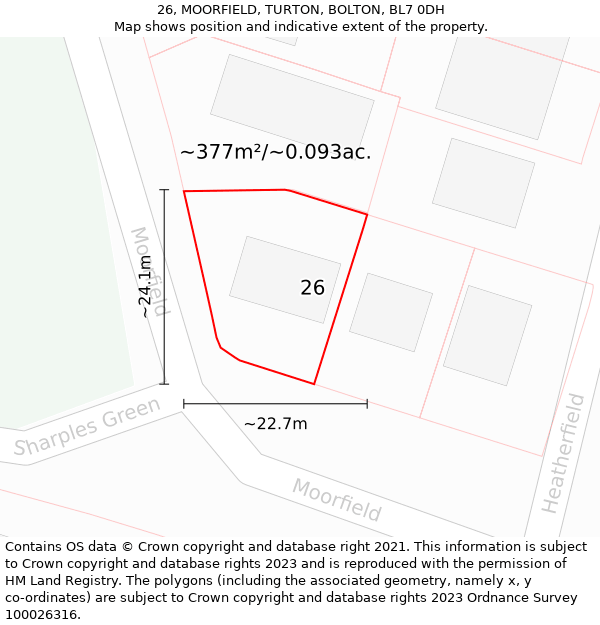 26, MOORFIELD, TURTON, BOLTON, BL7 0DH: Plot and title map