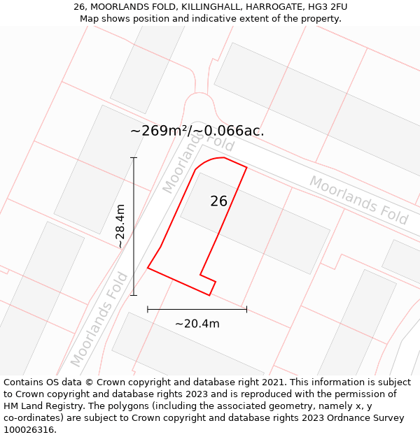 26, MOORLANDS FOLD, KILLINGHALL, HARROGATE, HG3 2FU: Plot and title map