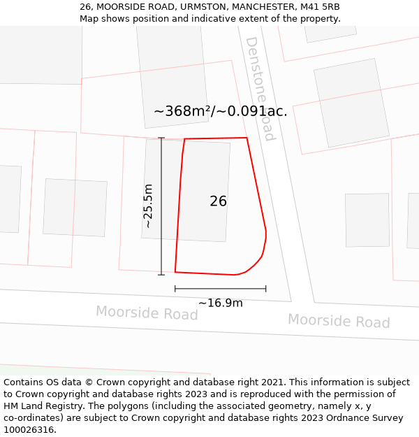 26, MOORSIDE ROAD, URMSTON, MANCHESTER, M41 5RB: Plot and title map