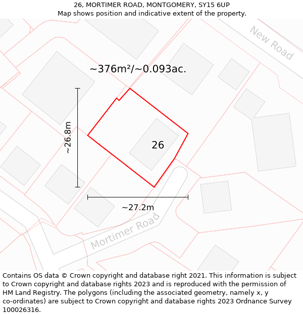 26, MORTIMER ROAD, MONTGOMERY, SY15 6UP: Plot and title map