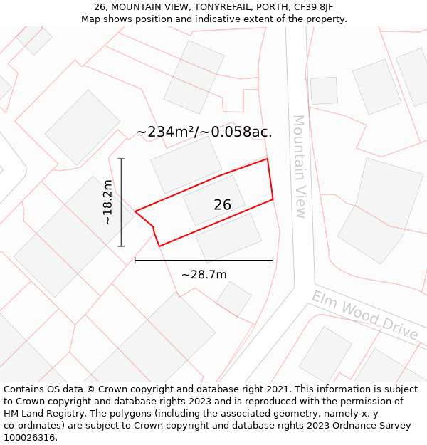 26, MOUNTAIN VIEW, TONYREFAIL, PORTH, CF39 8JF: Plot and title map