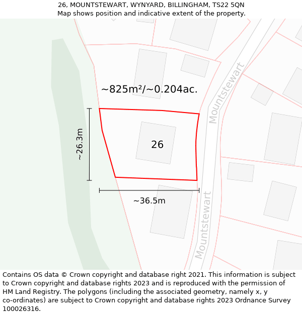 26, MOUNTSTEWART, WYNYARD, BILLINGHAM, TS22 5QN: Plot and title map