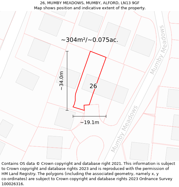 26, MUMBY MEADOWS, MUMBY, ALFORD, LN13 9GF: Plot and title map