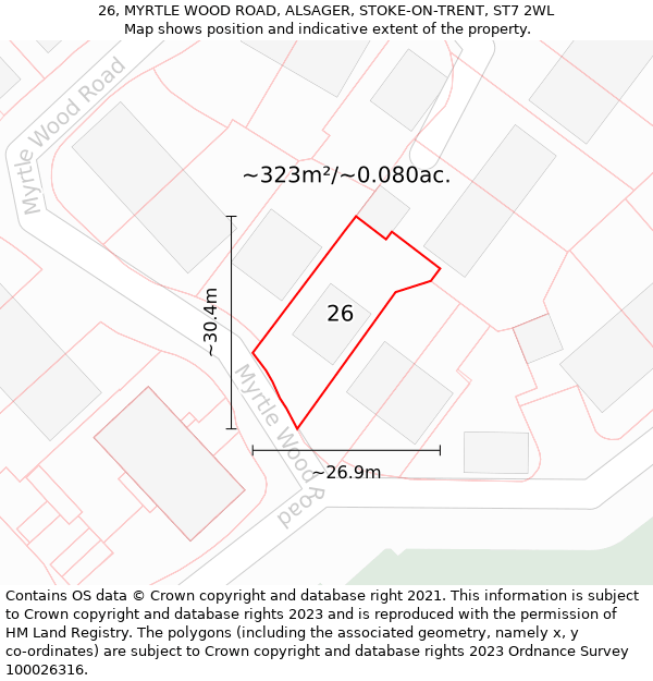 26, MYRTLE WOOD ROAD, ALSAGER, STOKE-ON-TRENT, ST7 2WL: Plot and title map