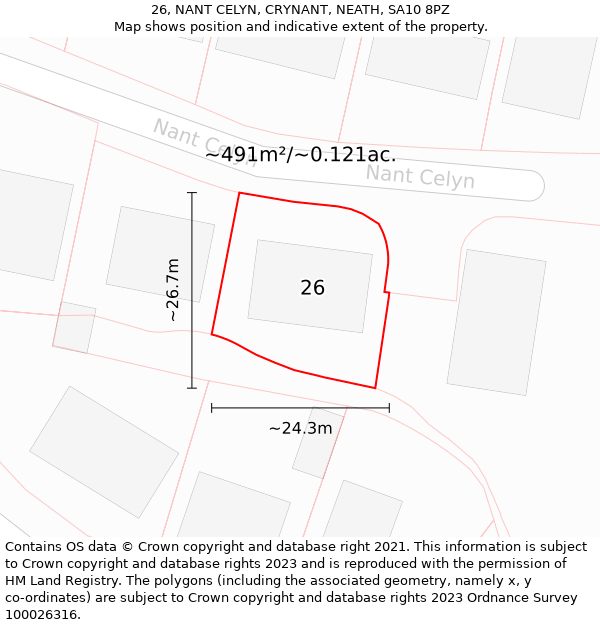 26, NANT CELYN, CRYNANT, NEATH, SA10 8PZ: Plot and title map