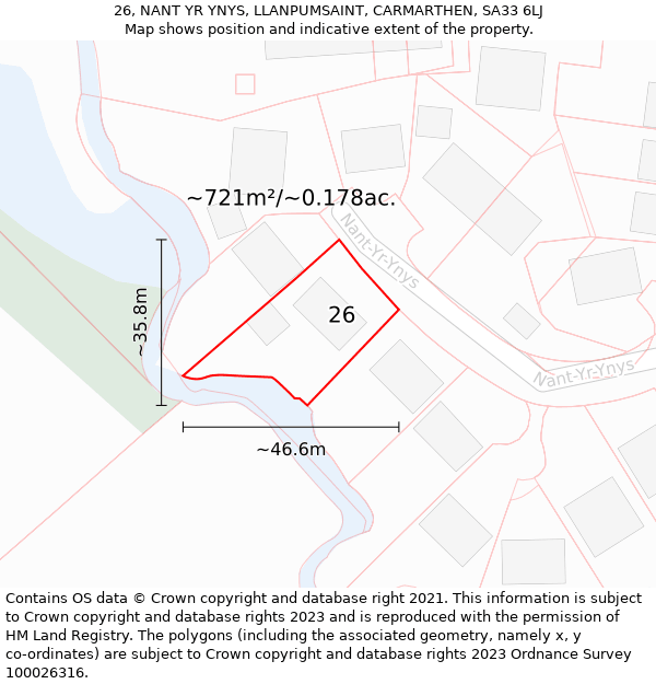 26, NANT YR YNYS, LLANPUMSAINT, CARMARTHEN, SA33 6LJ: Plot and title map