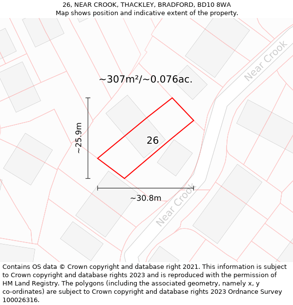 26, NEAR CROOK, THACKLEY, BRADFORD, BD10 8WA: Plot and title map