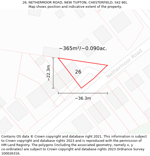 26, NETHERMOOR ROAD, NEW TUPTON, CHESTERFIELD, S42 6EL: Plot and title map