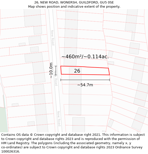 26, NEW ROAD, WONERSH, GUILDFORD, GU5 0SE: Plot and title map