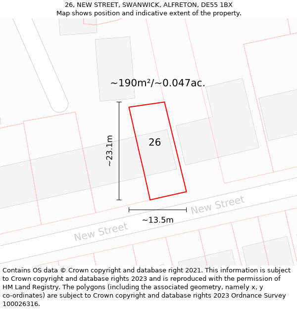 26, NEW STREET, SWANWICK, ALFRETON, DE55 1BX: Plot and title map