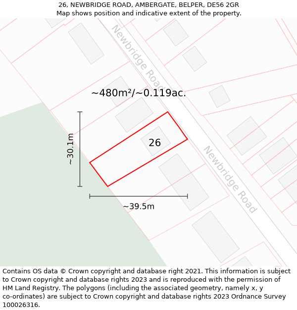 26, NEWBRIDGE ROAD, AMBERGATE, BELPER, DE56 2GR: Plot and title map