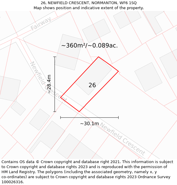 26, NEWFIELD CRESCENT, NORMANTON, WF6 1SQ: Plot and title map