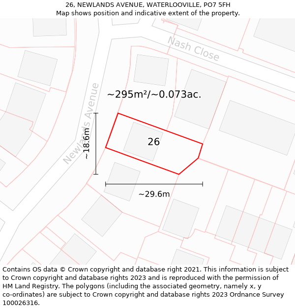 26, NEWLANDS AVENUE, WATERLOOVILLE, PO7 5FH: Plot and title map